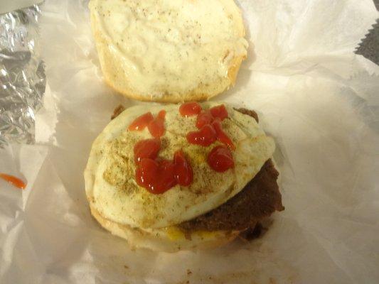 Steak, egg & cheese sandwich -- Boy, did this hit the spot !