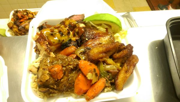 Fresh avocado cabbage vegetables carrots plantains grilled chicken marinated turkey bake chicken steak all so delicious!!!