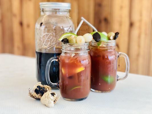 Black garlic bloody Mary's