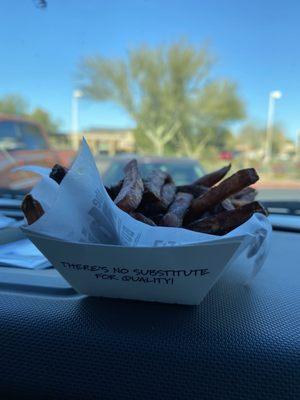 Burnt sweet potato fries.