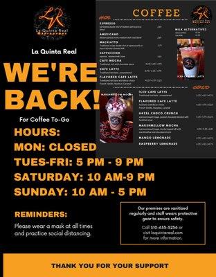 Flyer with coffee business hours