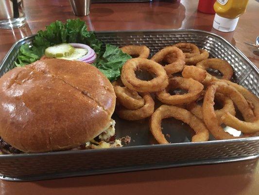 Texas BBQ Smashburger and Onion Rings