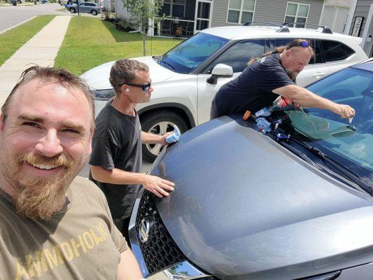 Fixing the windshield chips on the second car