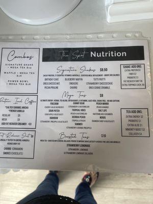 Menu. Additional items on back