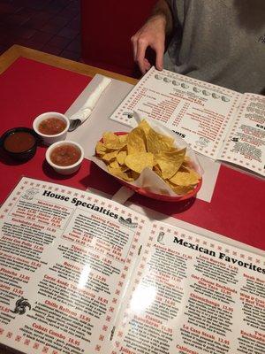 Menu, chips and salsa