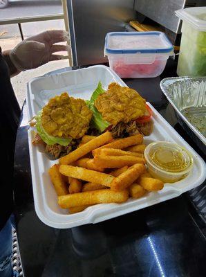 pernil sliders with yucca fries