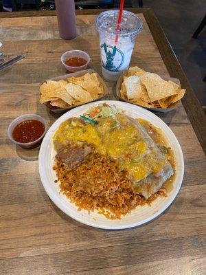 Green chili burro, green enchilada style.