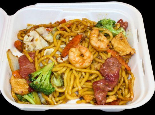 #19. Lo Mein Noodles with
 A. Noodles only $6
 B. Veggie $8
 C. Chicken $9
 D. Shrimp $10
 E. Beef $10
 F. Combo $11