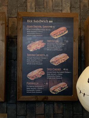 Hot sandwich menu as of October 2024