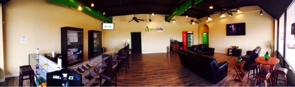 2500 square feet of shop and lounge complete with 75 inch tv and a beverage bar