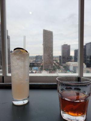 Paloma (left) and sazarac with a view.