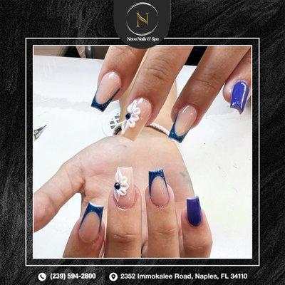 A refreshing twist with blue French tips!  Modern and chic, perfect for elevating your style