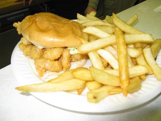 Friday special, shrimp burger and fries
