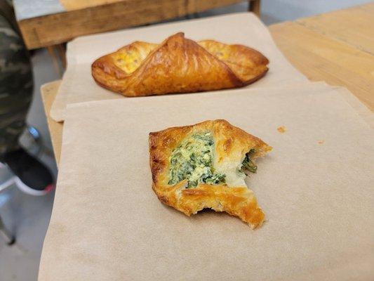 Croissant twists: bacon and cheese and spinach