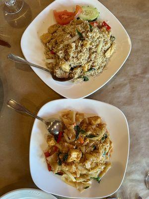 Kao Pad Kee Mao (drunken fried rice).  Geoy Tiew Kee Mao (drunken noodles).