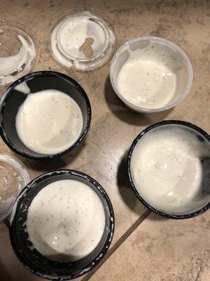 Can you tell which is blue cheese and which is their signature ranch dressing?