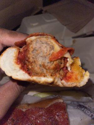 Pizza Meatball on Garlic Bread (inside)