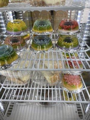 Dessert case by the register. Those are jello flowers!