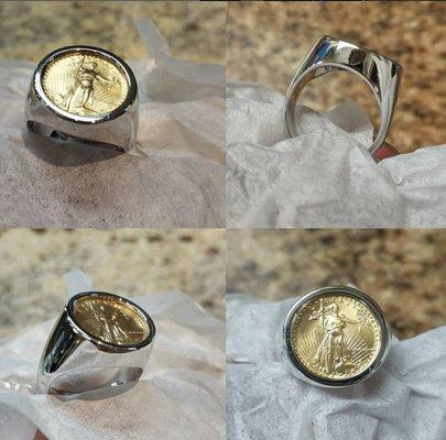 Signet ring with customers Liberty Gold coin