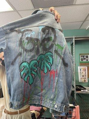 Gucci inspired jean jacket hand painted by me that Buffalo bought off me. Great deal.