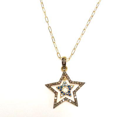 Floating Star Necklace with Diamonds and Sapphires un 18kt gold