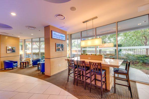 High Top tables with power outlets, great for small lunch and dinner meetings