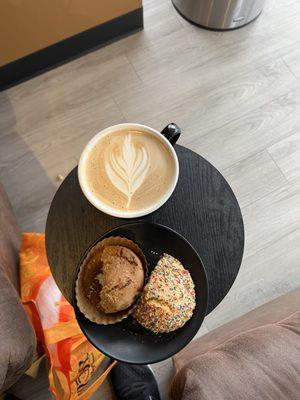 Pine Latte, Birthday Cake Cookie, and cranberry orange scone