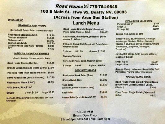 Menu @ Roadhouse 95 - 11/20/19