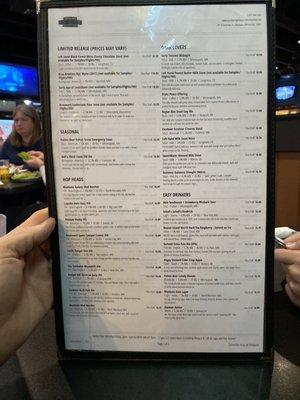 Tap list menu