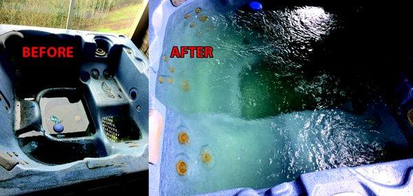 Before and After a really dirty hot tub