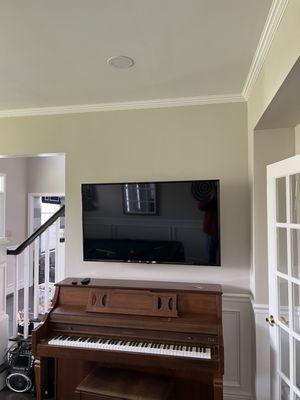 TV mount with electrical and cables behind