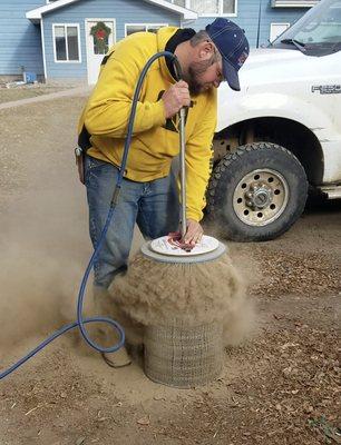 Jones Manufacturing Mighty Giant Hay/Tub grinder air filter cleaning with Pete Industries Air Filter Cleaner Tool