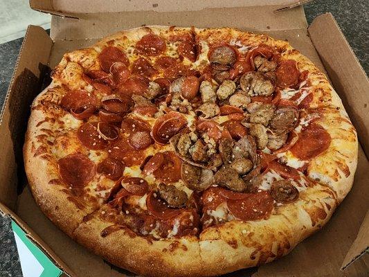 Ultimate pizza half pepperoni and half sausage