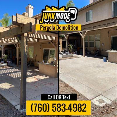 Pergola Demolition, Patio Cover Demolition, Junk Removal / Trash Removal In San Diego. Call or Text  (760) 583-4982