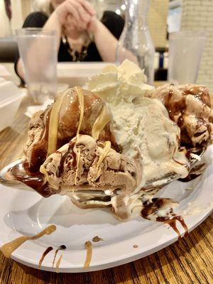 Banana split with hot fudge and pb sauce