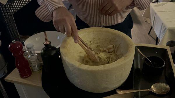 Making the pasta in the giant park  Cheese rind.