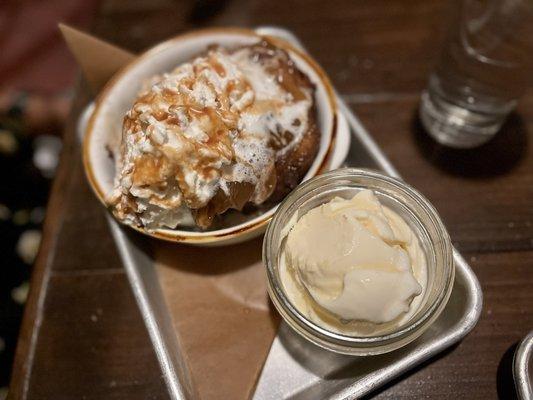 Bread pudding with vanilla ice cream