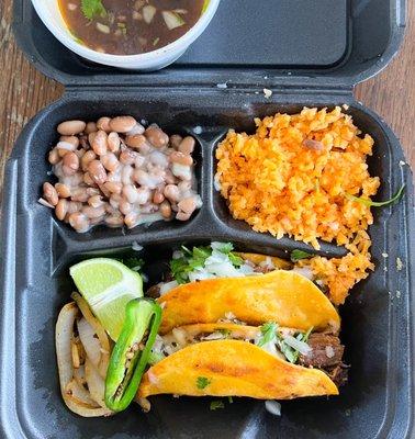 Two Birria Taco Plate, with consume on the side