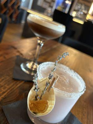 Espresso martini and lavender margarita