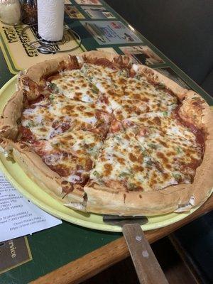 Large Deep dish pepperoni and green pepper pizza