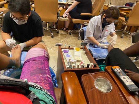 Pedicures for her and for him!!  Feels great!!