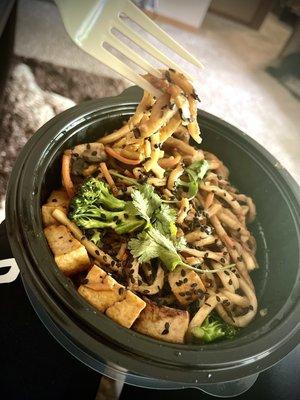 Japanese udon noodles with tofu.