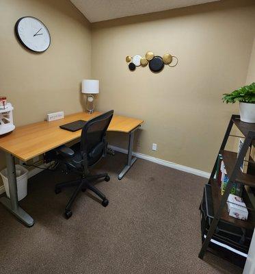 Telehealth room where I meet clients scheduled for virtual sessions.