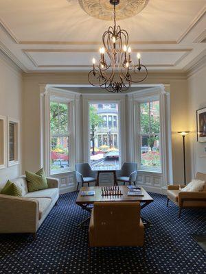 Lobby area, featuring chessboard and plenty of seating