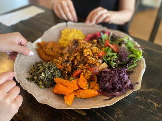 Mela's Vegetarian Platter with Chicken and Mushrooms