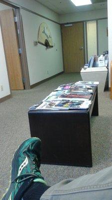 Not a super exciting waiting room. That's my foot, not someone else's.