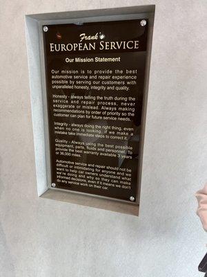 Franks European mission plaque