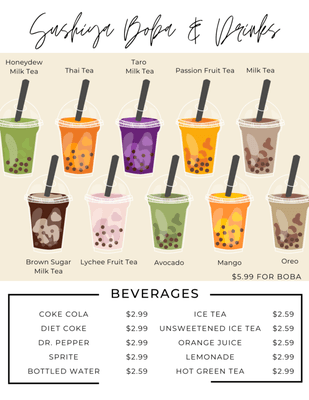 Boba and other drinks.