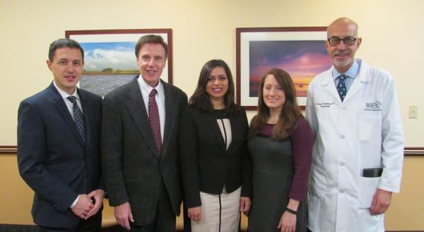 Our dedicated team of physicians from left, Drs. Platt (ENT), Ress (IM), Shertukde (FM), Kelly Kruczek (FNP), Rosenbaum (Derm)