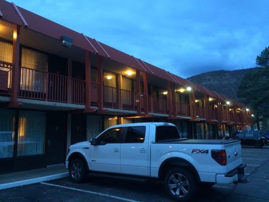 The back side of the hotel faces a small river